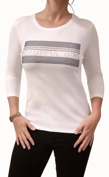Gio Milano, Shirt "beautiful girl" mit Strassbesatz
