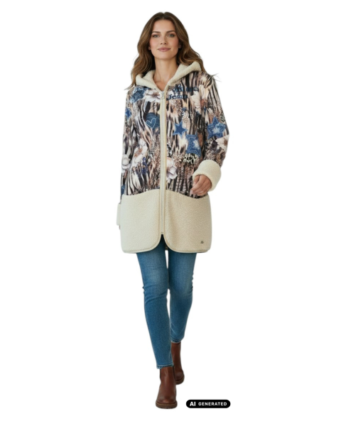 Gio Milano, Jacke Wild-Print, Teddyfell & Denim-Sterne – dein Hingucker!