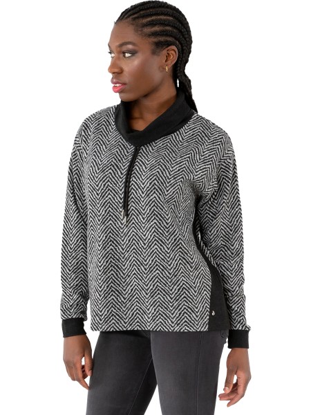 Gio Milano, Pullover Fischgrat mit Schalkragen und Tunnelzug