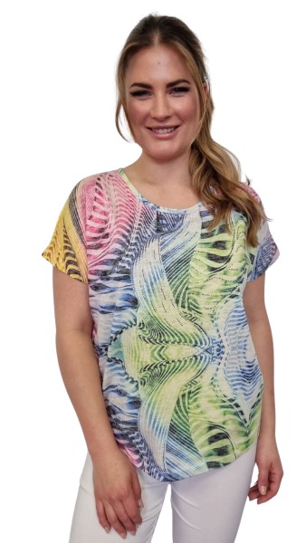 Estefania for woman, Ausbrenner T-Shirt mit Allover-Print und Strassbesatz
