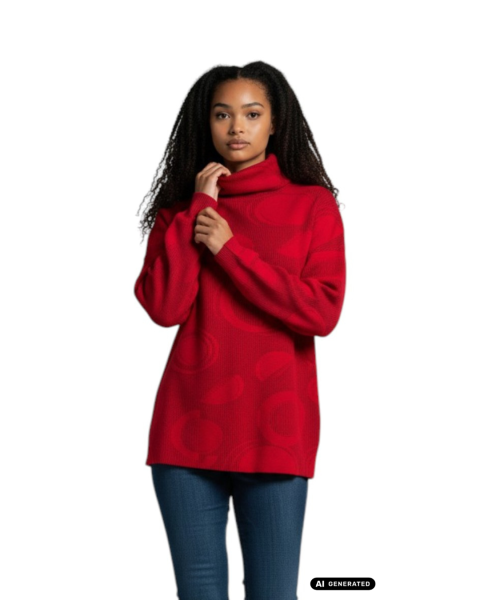 Estefania for woman, eleganter Rollkragenpullover mit Rippstruktur und Kreismuster