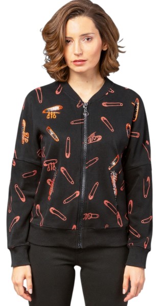 Gio Milano, bedruckte Sweatjacke mit Strassbesatz