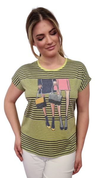 Gio Milano, T-Shirt im Streifen-Look mit Motiv-Print