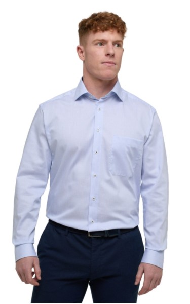 Eterna, Langarmhemd gestreift mit Ausputz aus 100 % Baumwolle Comfort Fit