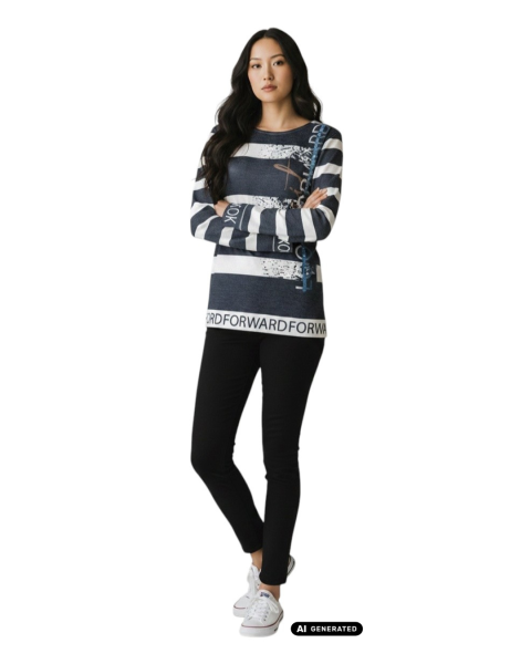 Estefania for woman, Pullover Streifen-Power trifft Look-Forward-Print