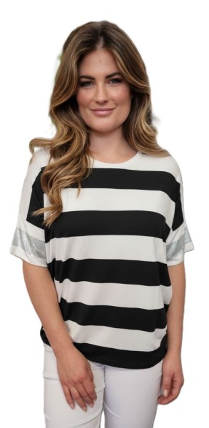 Estefania for woman, elegantes Shirt mit Streifen und Strassbesatz