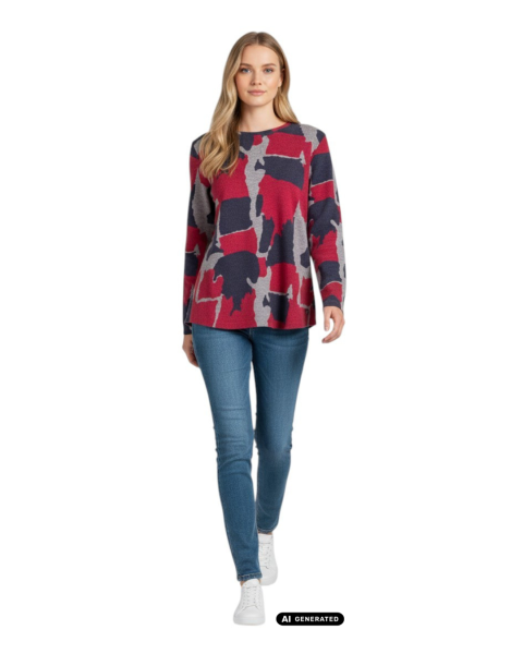 Gio Milano, Pullover mit exklusivem Grafik-Muster und Rundhalsausschnitt