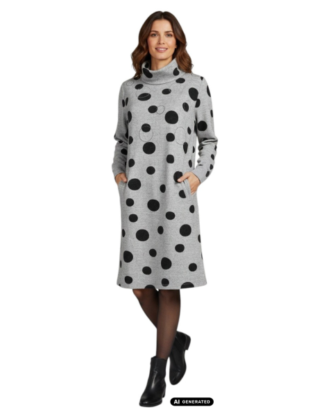 Estefania for woman, Kleid mit Kreismuster und weitem Rollkragen