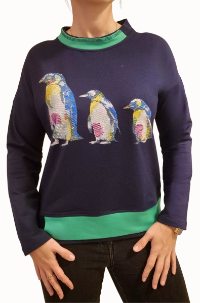 Gio Milano, Pullover "Pinguine" mit Strassbesatz