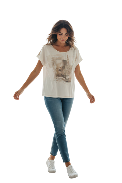 Estefania for Woman, Shirt mit Strassdetails und romantischem Druck