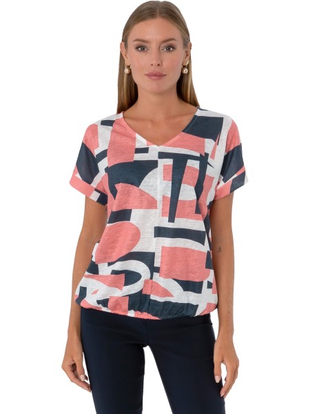 Estefania for woman, Shirt mit abstraktem Muster und Gummizug am Saum