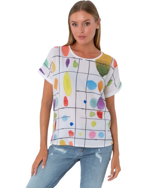 Estefania for woman, Rundhalsshirt mit Farbklecksen und Strassbesatz