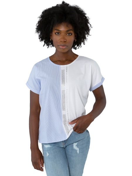 Gio Milano, Kurzarm-Shirt, Denim mit Strassapplikationen