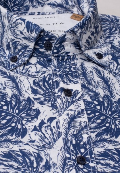 Eterna kurzarm Hemd, Regular fit, Upcycling Shirt, Leinen bedruckt