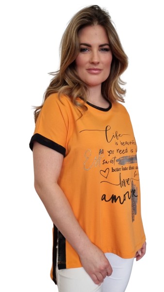 Estefania for woman, T-Shirt mit Schriftzug und Netz-Einsätzen