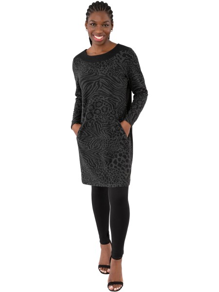 Gio Milano, Kleid im Animallook und schwarzer Blende