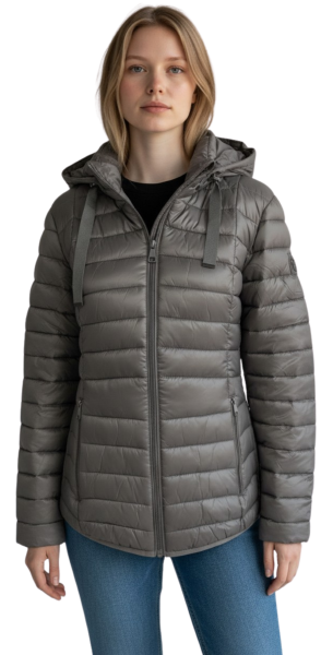 Blue Flame, leichte glänzende Steppjacke mit abnehmbarer Kapuze