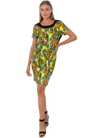 Estefania for woman, Kleid buntes abstraktes Muster mit schwarzer Blende