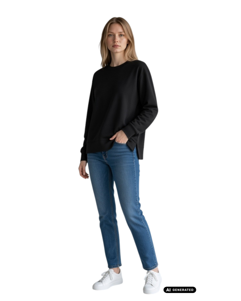 Gio Milano Langarmshirt: Lässiger Rundhals-Look mit breitem Saumbund
