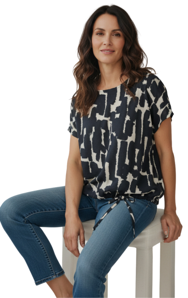 Estefania for woman, Shirt mit Bindeband am Saum – Modern & Bequem