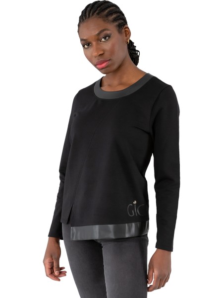Gio Milano, Pullover asymmetrisch mit Lederimitat