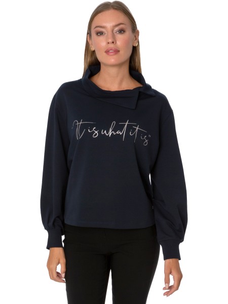 Gio Milano, Pullover "it is what it is" mit asymmetrischen Kragen