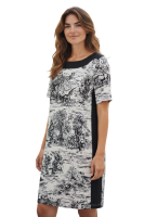 Gio Milano Kleid Wollweiß mit Mystery-Landschaftsprint & Gallonstreifen