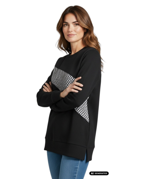 Estefania for woman, Pullover mit Strass und edlem Netzeinsatz