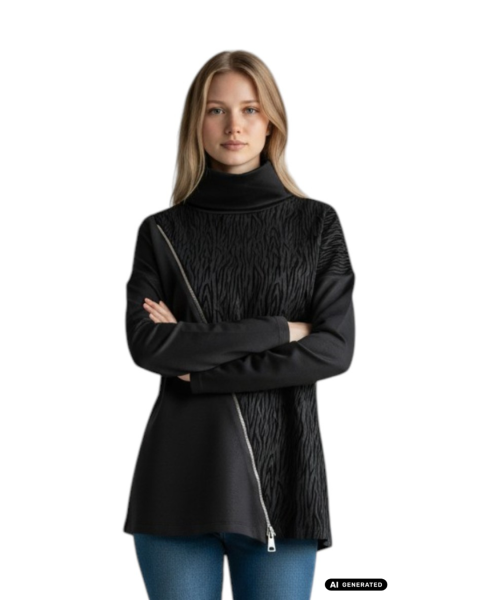Estefania for woman, Edler Rollkragenpullover mit Dekorzip