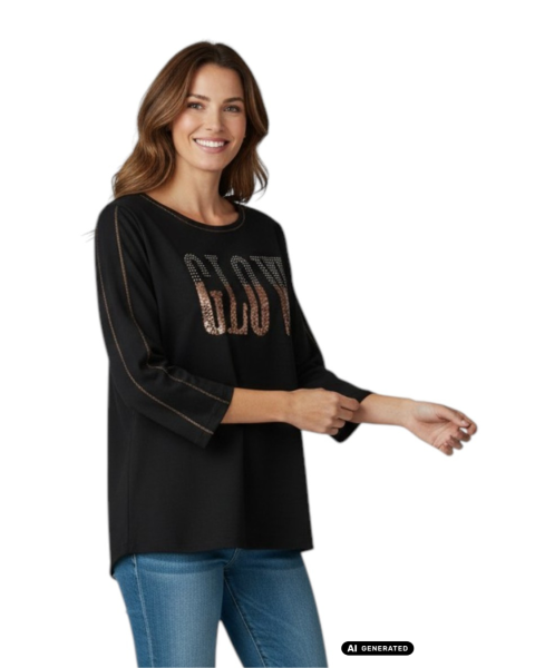 Estefania for woman, Shirt mit edlem Paillettenschriftzug