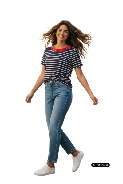 Estefania for woman, gestreiftes Damen-Shirt mit Kontrastausschnitt