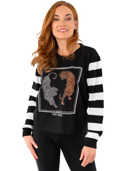 Estefania for woman, Pullover "easy tiger " mit Strassbesatz