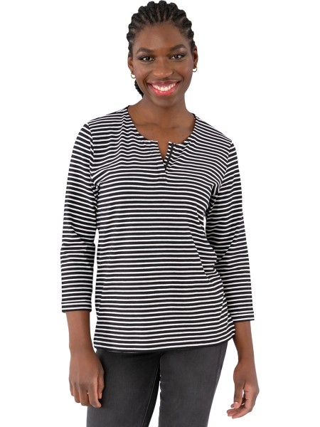 Gio Milano, Shirt 3/4 Arm gestreift mit V-Ausschnitt