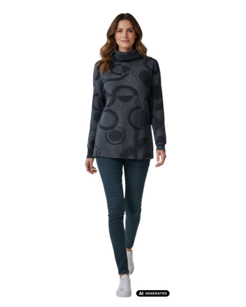 Estefania for woman, eleganter Rollkragenpullover mit Rippstruktur und Kreismuster