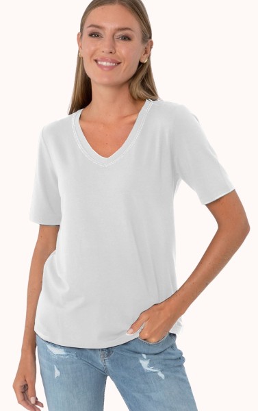 Estefania for woman, Basic Shirt mit V-Ausschnitt und Strassbesatz