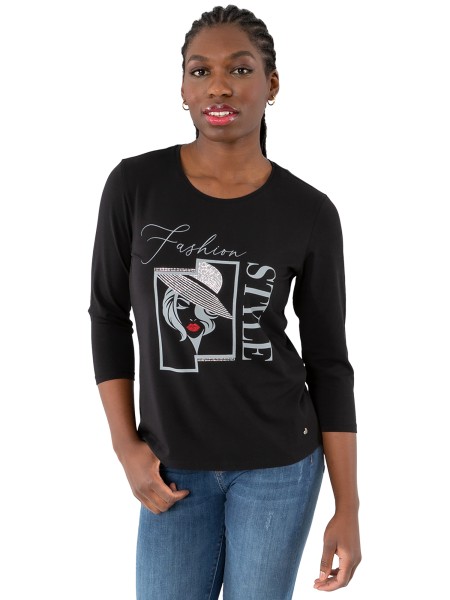 Gio Milano, Shirt "fashion style" mit 3/4 Arm und Strassbesatz