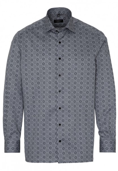 Eterna Langarm Hemd, Comfort Fit, Lotus Shirt, Twill Grau/Schwarz bedruckt