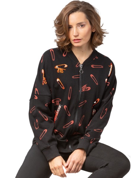 Gio Milano, bedruckte Sweatjacke mit Strassbesatz