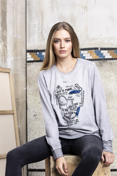 Gio Milano Langarm Sweatshirt mit Totenkopf