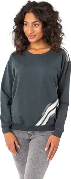 Gio Milano, Sweatshirt mit abgesetzten Streifen und Strassbesatz