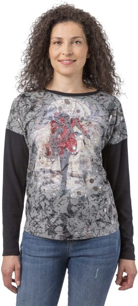 Estefania for woman, gemustertes Langarmshirt mit Strass-Frontprint