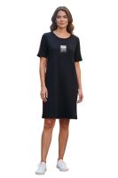 Gio Milano, Kleid Schwarz mit Strassdetails und roten Galonstreifen