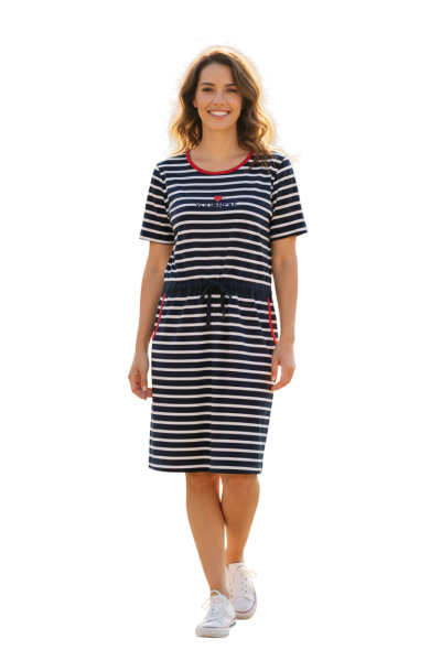 Gio Milano, Kleid im maritimen Streifenlook mit Tunnelzug & Taschen