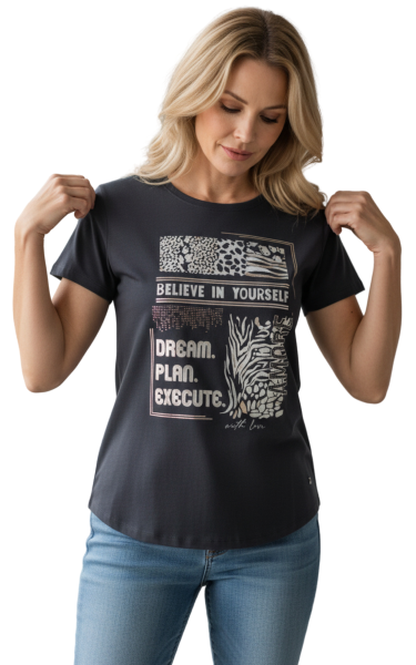 Gio Milano, Shirt mit Animalprint und dezenten Strassbesatz