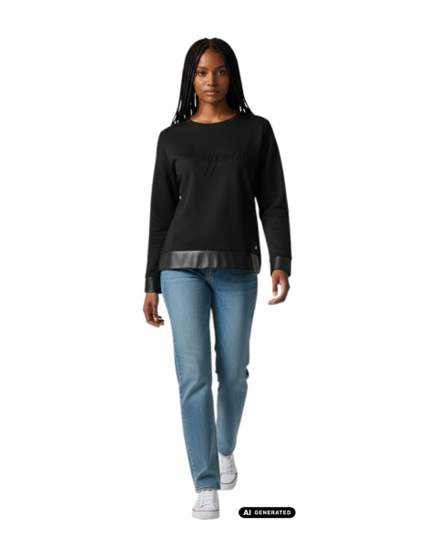 Gio Milano, Sweatshirt Happiness: Strass-Glanz & Lederoptik