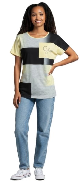 Estefania for woman, Shirt "shine" mit Strassbesatz und überschnittenen Schultern