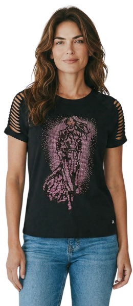 Gio Milano, Shirt mit Strassbesatz & Laser-Cut-Ärmeln