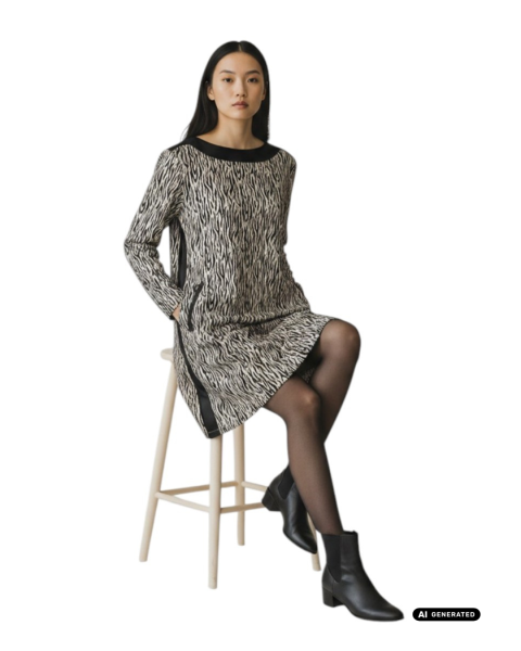Estefania for woman, Kleid Zebra-Print mit edlem U-Boot-Ausschnitt