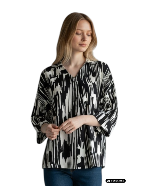 Estefania for woman, Blusenshirt im eleganten Schwarz-Weiß-Look