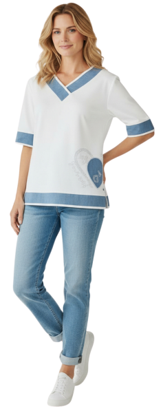 Gio Milano, Sweatshirt mit trendigen Denim-Akzenten und Strass